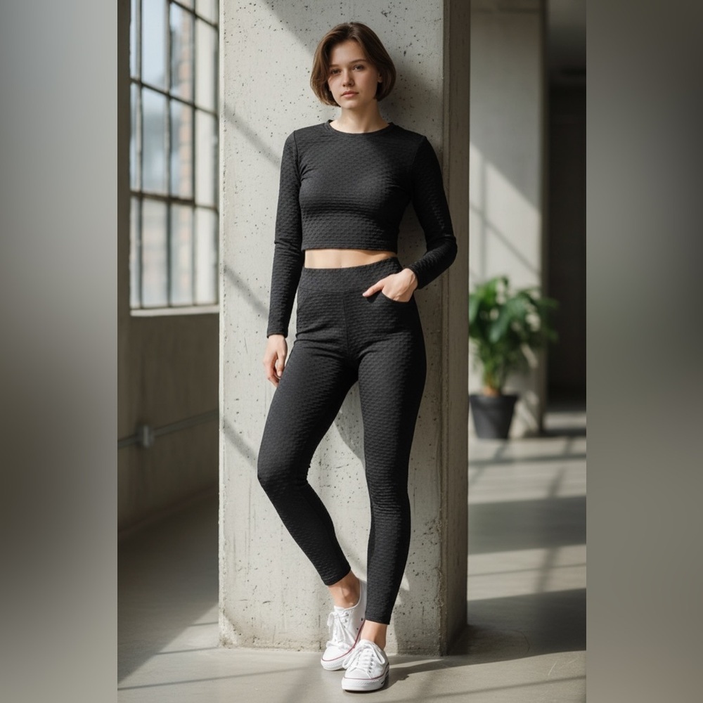 Love J Textured Black Leggings Set